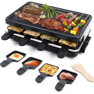 Electric Raclette Grill & Korean BBQ - 8 Non-Stick Cheese Trays, 1300W with Temperature Control, Dishwasher-Safe Indoor Grill for Family Gatherings & Interactive Dinner Parties