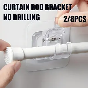 2/8pcs Curtain Rod Holder No Drilling Self Adhesive Curtain Rod Holder Nail Free Adjustable Curtain Rod Hooks Bathroom Kitchen Bathroom Hotel Curtain Hooks Home Decor