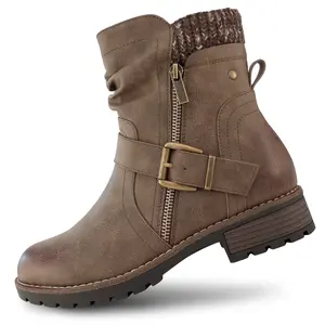 Hawkwell Women's Combat Boots Fashion Side Zipper Buckle Ankle Booties