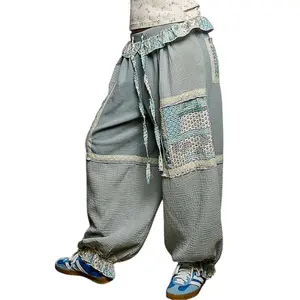 Floral Ruffle Lounge Joggers – Ash Blue