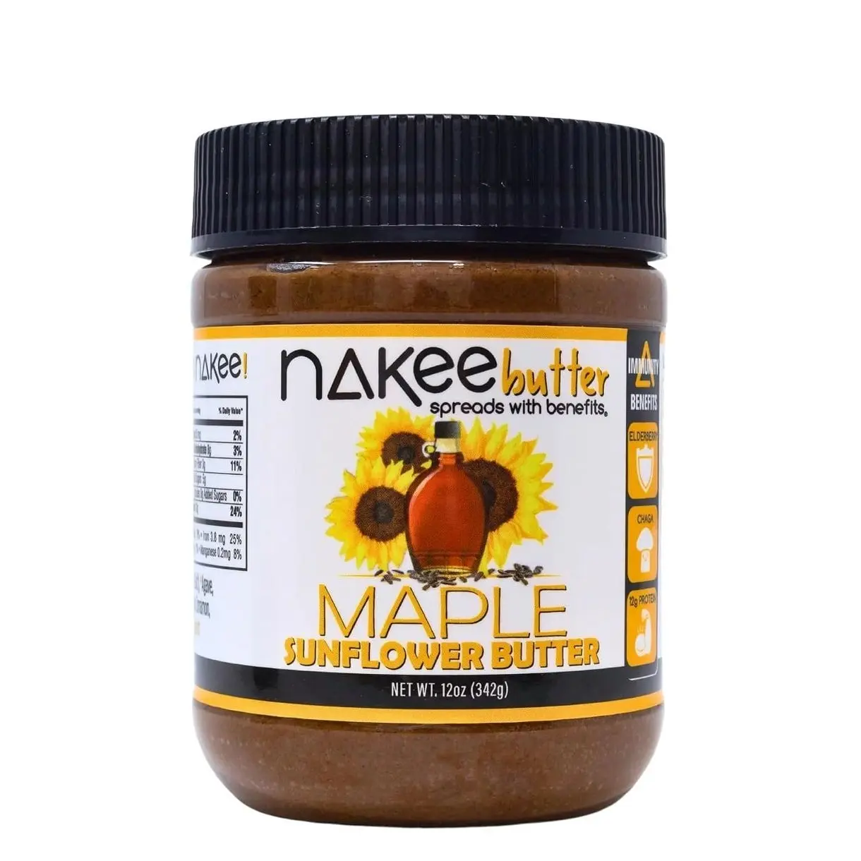 Nakee Butter: Maple Sunflower Vegan Butter, High Daily Protein Nut Spread with 12g Protein, Immune Boosting Blend with Cinnamon, Ginger, Elderberry & More, Low Sugar (12 oz)