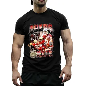 San Francisco 49ers Vintage Collage Polyester T-Shirt - Viral NFL Graphic Tee, Breathable Quick-Dry Crewneck, Durable Non-Cotton Fabric, Retro Player Print for Football Fans & Game Day