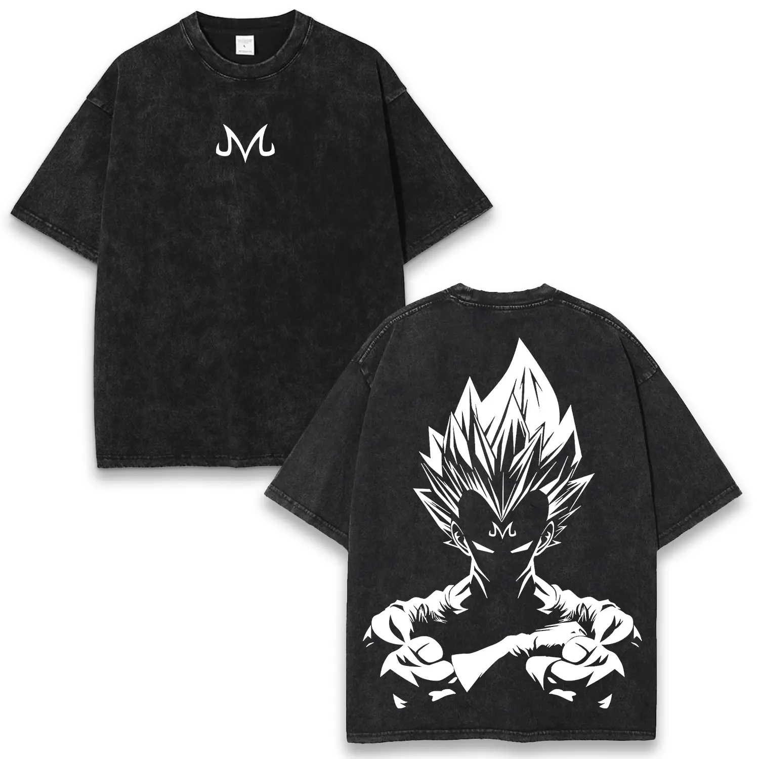 Dragon Super Z Majin Vegeta Vintage Washed Tee Ball Anime Oversized Print Acid Wash Graphic T-Shirt Y2K Streetwear Gift For Fan Manga Lover Otaku Merch