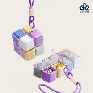 Magnetic Magic Cube Pill Organizer, 8-Grid 7-Day Portable Pill Case with Lanyard, Sealed Waterproof Daily Pill Box for Vitamins/Medications, Cute Travel Pill Holder
