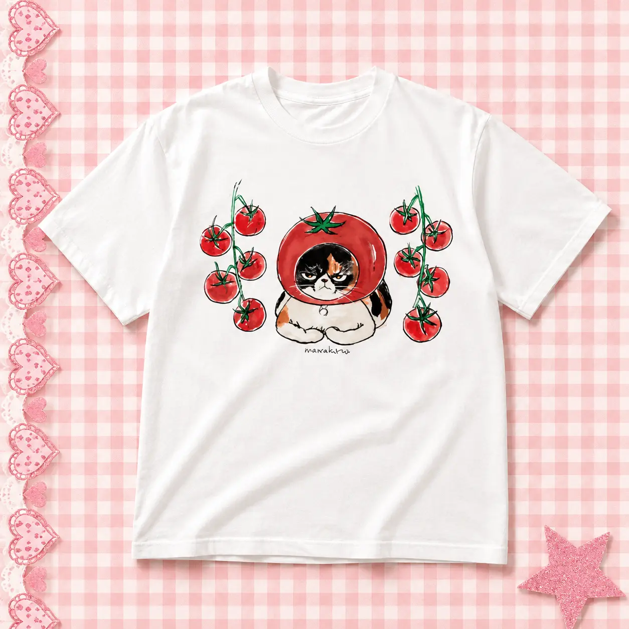 GILDAN Tomato Cat Graphic Tee - Grumpy Calico Cat Cute Aesthetic Shirt