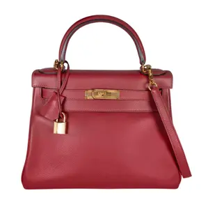 Pre-owned HERMÈS Evergrain Tote Bags Evercolor Kelly 28 Rouge Grenat