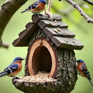 New Style Fun Tree Stump Bird Feeder Nest, Outdoor Decoration for Courtyard and Garden, Resin Craft Ornament