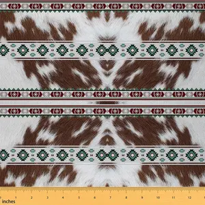 Feelyou Cowhide Upholstery Fabric - 1yd, 36x58", Waterproof Tight Weave Indoor/Outdoor Material with Exotic Ethnic Boho Stripes for Home DIY Projects