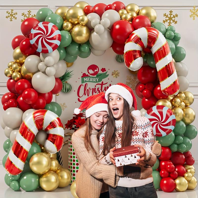 168 Pcs Red Sage Green Gold White Sand Balloons Christmas Balloon Garland Arch Kit Candy Balloons Cand Cane Balloons Nutcracker Balloons For Christmas Party Decorations Supplies