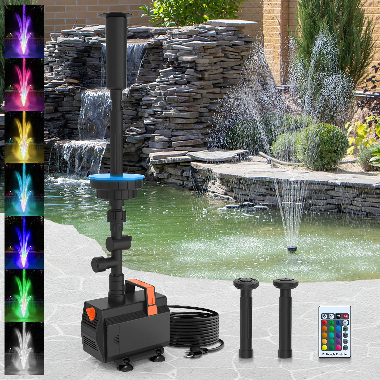 AquaMiracle Pond Fountain Pump with Colorful LED for Outdoor Ponds, Submersible Water Pump for Fountain, Pond, Garden, Water Feature, Bird Baths