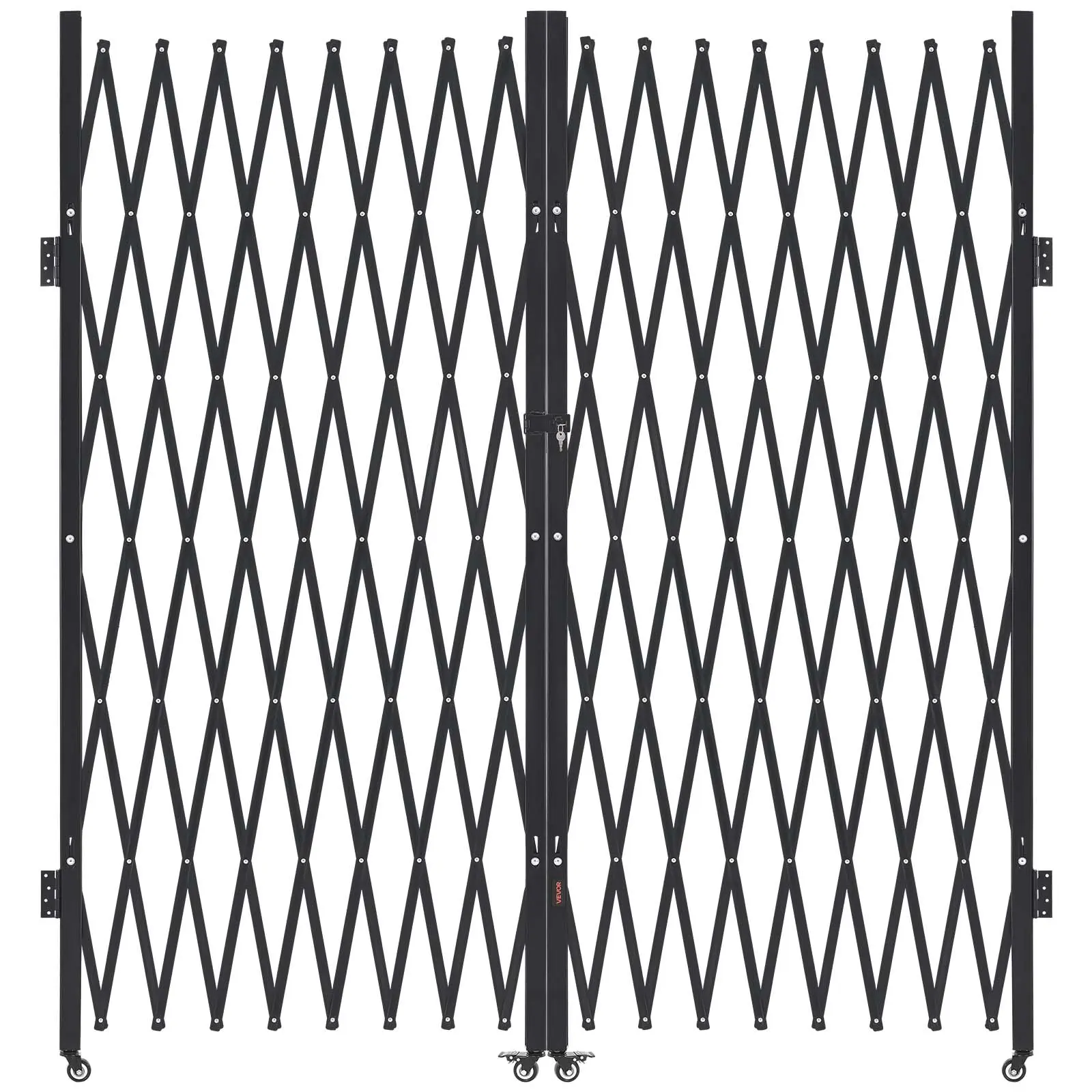 VEVOR Portable Double Folding Steel Frame Security Gate Kit, Lockable Anti-Tamper Retractable Gate with 360° Swivel Casters, Easy Storage Outdoor Barricade, for Entry, Garage, 155.12x86.81in (WxH)#BacktoSchool