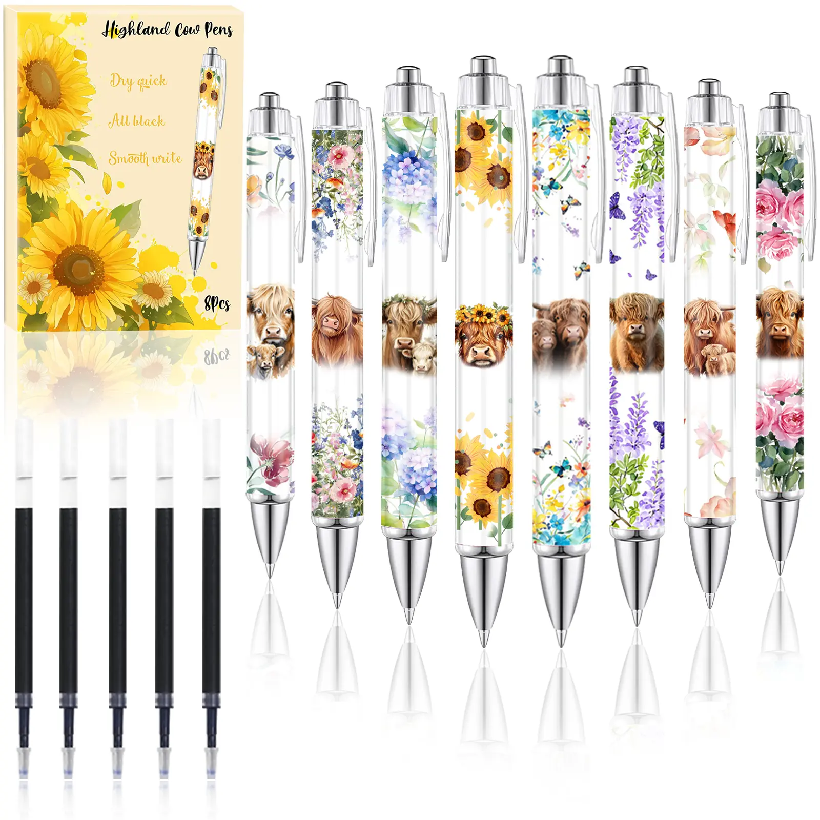 Cute Highland Cow Pens with Refills - Rustic Gift for Women adhd office accessories Back to school backtoschool Aesthetic Pens College Student Pen Ink Pens Specialty Pen