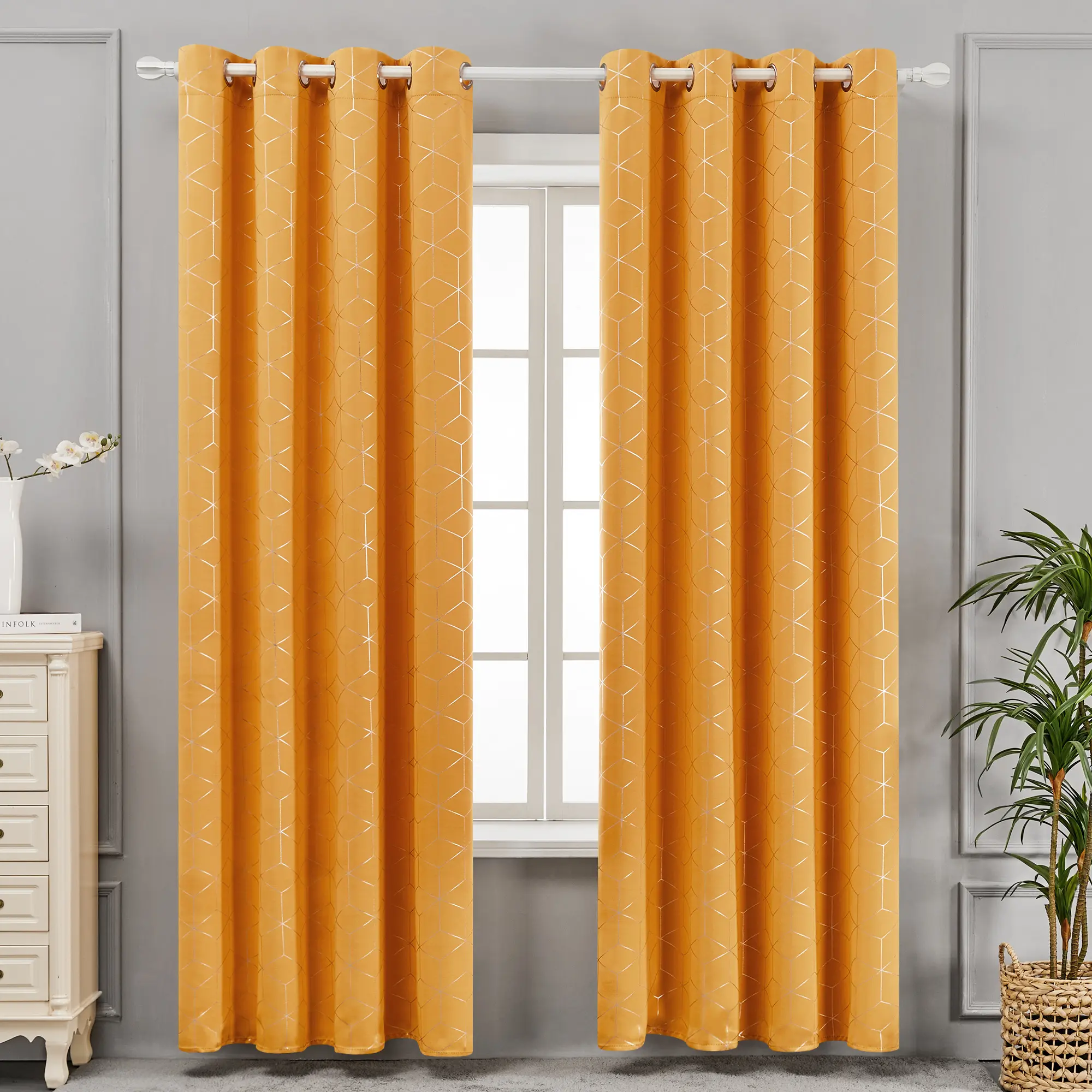 Deconovo Grommet Blackout Window Curtains - 2-Panel Silver Diamond Foil Print Drapes, Thermal Insulated Soundproof Blackout Shade, Window Shade Cover for Living Room, Gaming Rooms, Home Decoration Curtain, Grommet Curtains