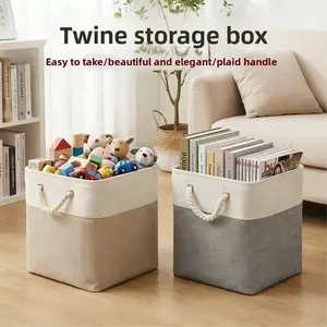 Linen Look Laundry Basket, Foldable Thickened Storage Bin with Handles, Spliced Design Collapsible Clothes Hamper for Bedroom, Toy Organizer for Kids, Collapsible Storage Baskets