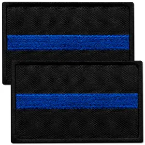 2Pcs Thin Blue Line Patch, Embroidered Thin Blue Line Police Patches with Hook and Loop Fastener for Police Backpack, Law Enforcement Jacket, Tactical Vest, Tactical Dog Harness, 3x2 Inches