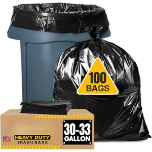 30-33 Gallon Trash Bags Heavy Duty (100 Bags w/Ties Value Pack), Large Black Trash Bags 30 Gallon - 32 Gallon