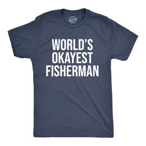 Mens Worlds Okayest Fisherman T Shirt Funny Fathers Day Fishing Tee Mens Funny T Shirts Cool Vintage Fashion T-Shirt Gift Classic Menswear Dad Joke Apparel for Men Funny Fishing Short Sleeve Novelty Tees for Dark Grey