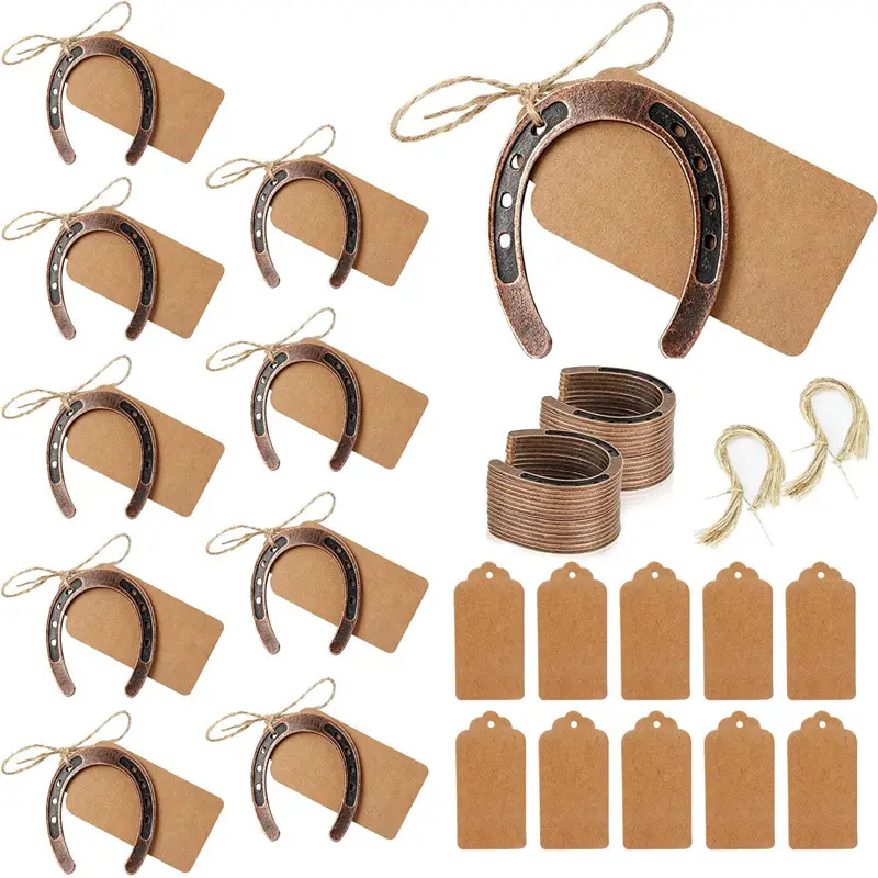 Good Lucky Horse Shoes with Kraft Tag, Metal Mini Craft Horseshoes Decorations for Rustic Vintage Wedding Party Decor Western Party Decorations Party Supply Party Decor Supplies