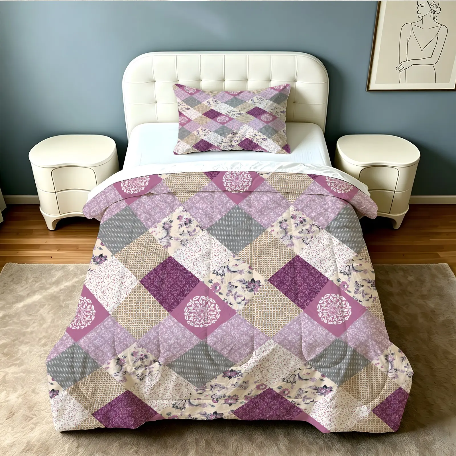 2/3Pcs Vintage Patchwork Floral Series Comforter Set, Breathable Duvet Set (with Fillings, Excluding Pillow Inserts), Constant Temperature and Lightweight Design, Neat Edge Finishing, Suitable for Bedrooms and Guest Rooms