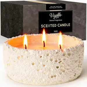 Viyffo 20oz 3-Wick Non-Toxic Soy Health Candle, Creamy Vanilla Scented Aroma Essential, Matte Ivory White Ceramic Jar for Home Fragrance, Spring Décor