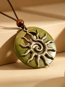 Vintage Sun Pattern Pendant, Retro Totem Sweater Chain Accessory, Unique Jewelry Piece, Perfect for Stylish
