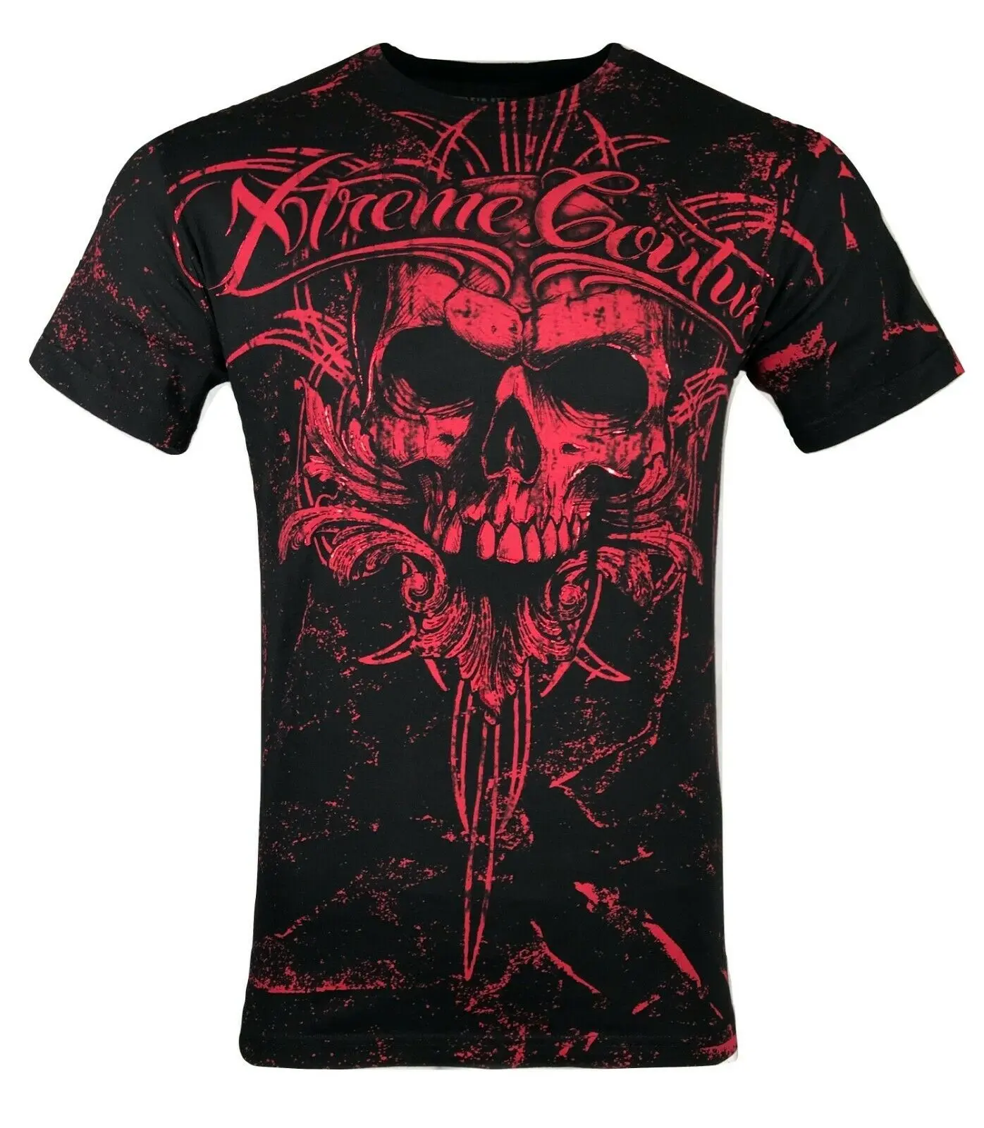 Xtreme Couture Men's Alternative Style Tops - Lightweight Biker MMA Graphic Short Sleeve Tee, Designed and Made in USA, Cotton, Print, Fitted Cut, Streetwear, Shortsleeve, Round Neck, Casual, Alt Outfits, All Seasons, Gothic, Cold Wash, Alt Clothes