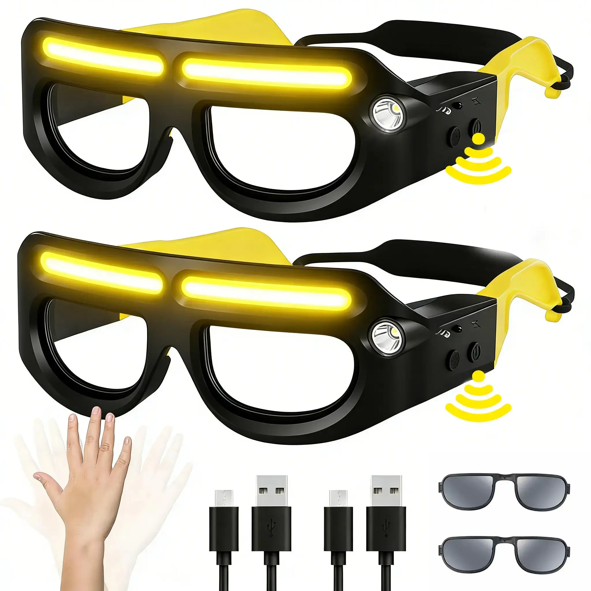 2-Pack Rechargeable Motion Sensor LED Headlamp, USB-C, 5 Modes, Hands-Free for Running, Camping, Fishing, Cycling, Hiking, Night Work & Repairs, Dust-Proof, High-Lumen Flashlight – Great Outdoor Gift