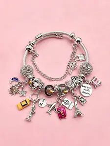 Vintage Travel Series Charm Bracelet, Adjustable Classic Fashion Bracelet with Telescope Car Suitcase Charm, Perfect Gift for Friends