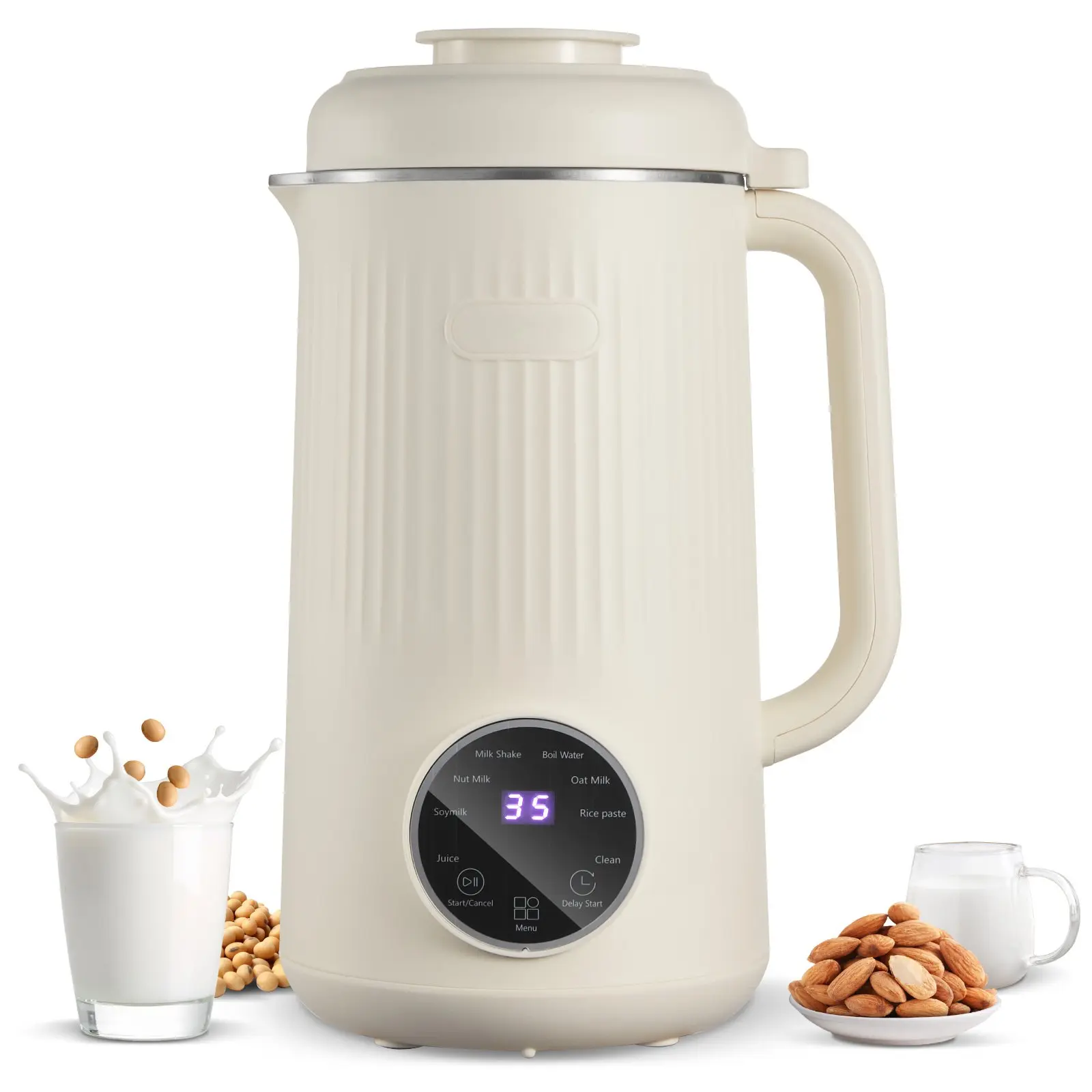 8-In-1 Nut Milk Maker, 41 Oz Soy Milk Maker Machine with 10 Blades, for Homemade Oat, Nut, Soy, Juice, Milkshake, Rice Cereal, Plant-Based Beverages with Self-Cleaning, Boil Water, 12-Hour Delay