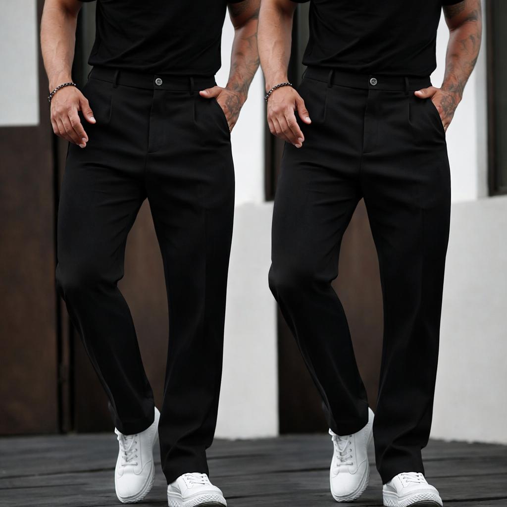 Men’s 3-pack business casual dress pants—classic straight-leg trousers, trendy Instagram item, classic pleated pants, perfect for all seasons, versatile fashion style, suit trousers.