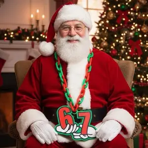 Large Six Sevennn Mini Hype Chain for Christmas Elf Trendy Elf Accessory Red & White 3D Printed Necklace with Number 67 Charm