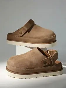 Women's Thick Sole Mule Slippers, Plush Platform Half Slipper Shoes, Textile Upper, Rubber Material, All Seasons Wear