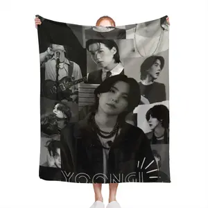 Black and White Collage YOONGI Artistic Pattern Print Soft Flannel Blanket, All-Season Use, Hypoallergenic & Tear-Resistant, Ideal for Sofa, Bed, Office, Camping, and Travel – Perfect Christmas Gift