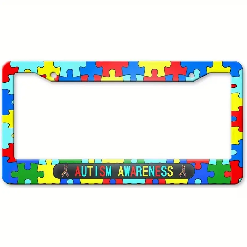 Autism Awareness License Plate Frame – Colorful Puzzle Car Tag Frame Gift