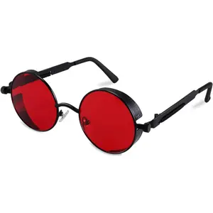 FEISEDY Retro Gothic Steampunk Sunglasses Round Metal Frame Punk Circle Inspired Shade Men B1857 FEISEDY Retro Gothic Steampunk Sunglasses Round Metal Frame Punk Circle Inspired Shade Men B1857