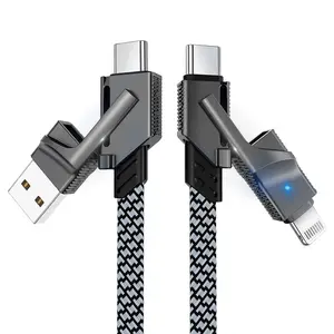 4-in-1 Multi-Function 100W Fast Charger Cable 5ft Type C PD to Lightning Cable Fast Charging for MacBook, iPad, iPhone, Samsung - Black