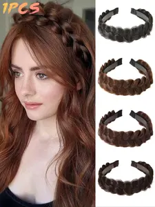 Boho Style Braided Hairband, Anti-Slip Teeth Design, Fishbone Braid Headband for Women, Wide Twist Hairstyle Accessory
