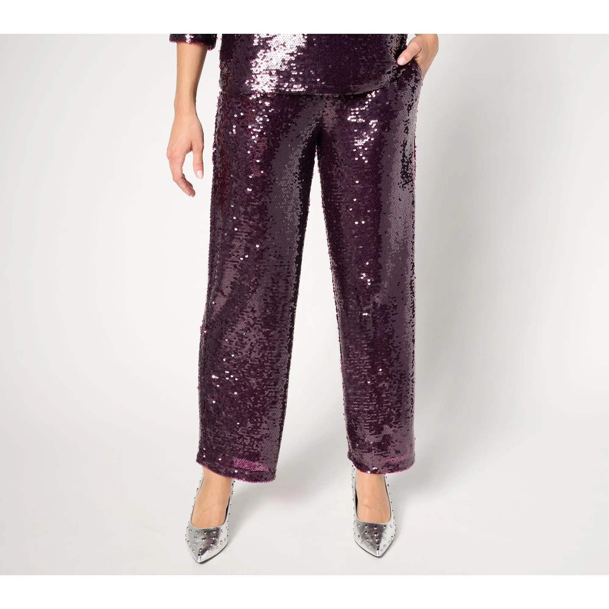 by Stacy London Regular Sequin Ankle Pant Wide Leg Pant by Stacy London Regular Sequin Ankle Pant Wide Leg Pant