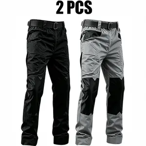 Men’s color-block tactical cargo work pants, available in 1- or 2-pack options; multiple pockets and elastic cuffs with Velcro adjustment; various ; durable outdoor training pants suitable for fishing, hiking, camping, outdoor activities,