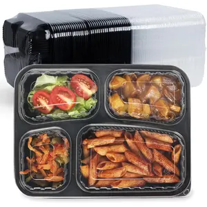Reusable 40 Pack 34oz Meal Prep Containers, Leakproof 4 Compartment Plastic Food Takeout Boxes with Lids, BPA Free, Portion Control, Freezer & Microwave Safe, Perfect for Leftover Storage