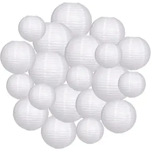 20 Pack White Hanging Round Chinese Paper Lanterns for Party Wedding Graduation Birthday Decorations