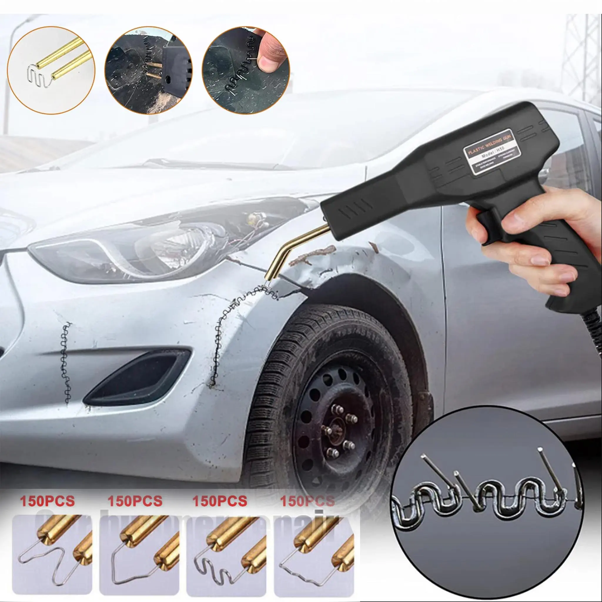 Auto Plastic Repair Hot Stapler Welder Kit Complete Set with 600 Staples for Bumper & Fender