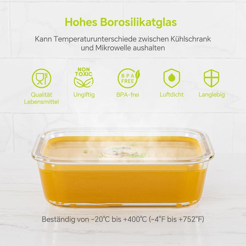 4-8-10 Pack Glass Meal Prep Containers - Oven to Fridge Safe, BPA Free & Leakproof Square Lunch Boxes, Stackable, Dishwasher Safe with 4 Bowls 4 Lids