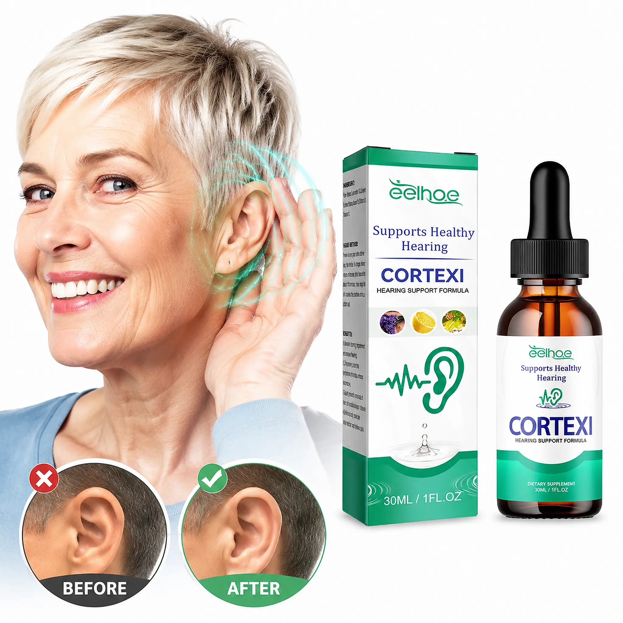 Eelhoe Cortexi Ear Ringing Relieving Drops - 30ml Formula with Lavender, Lemon & Grape Seed Oil for Tinnitus Relief, Ear Inflammation Treatment & Healthy Hearing Restore