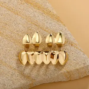Glossy Hip Hop Teeth Grillz Set - Viral Adjustable Upper & Lower Caps, Smooth Style for Halloween Cosplay & Music Lovers