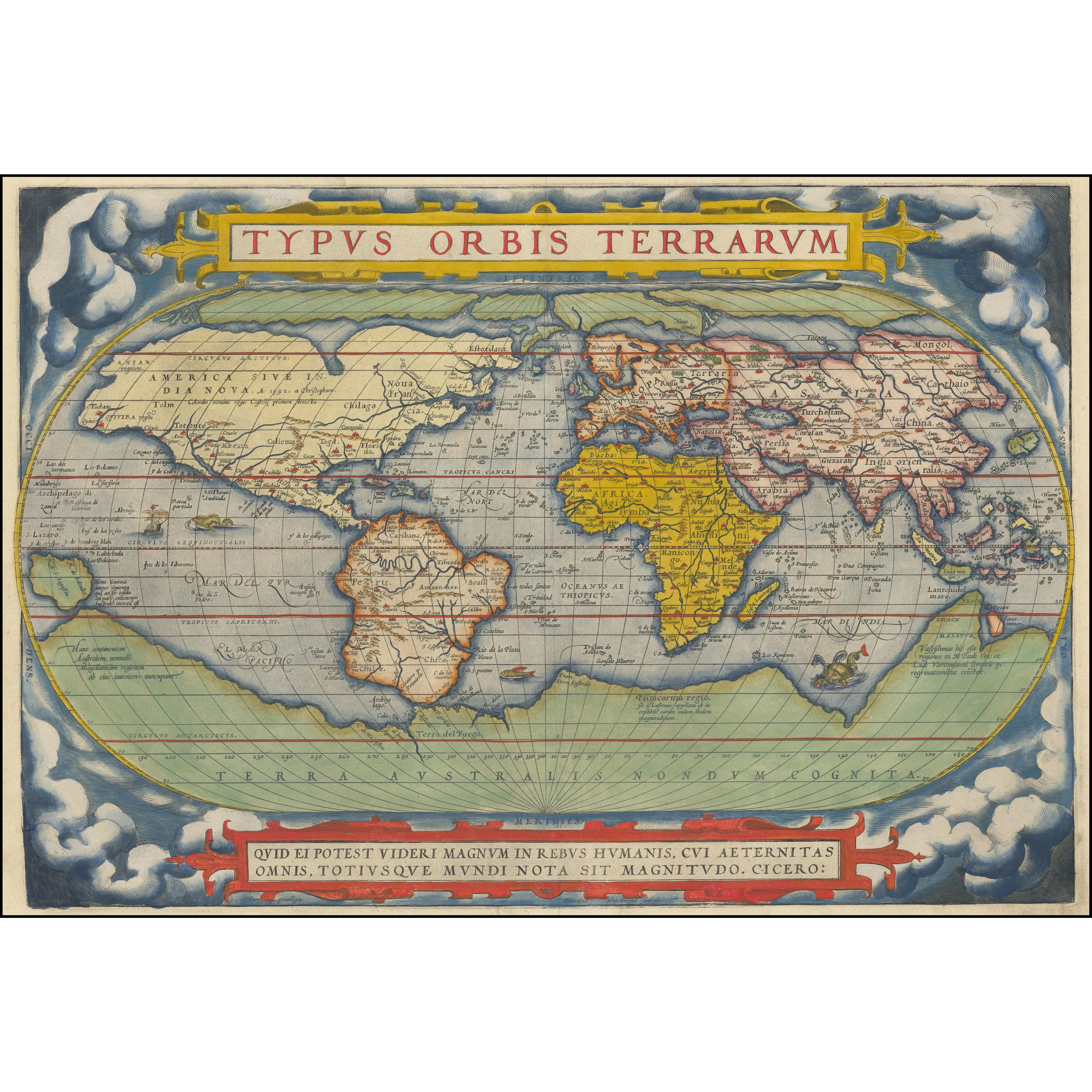 1570 Theater of the World Map Reproduction, First Atlas Theatrum Orbis Terrarum Vintage Wall Art