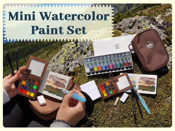 Funto Mini Watercolor Travel Set, 12-Color Refillable Travel Art Kit, All-in-One Mini Paint Supplies with Bag, Art Craft for All, Portable Water Color Paint for Beginners, lovers and Artists