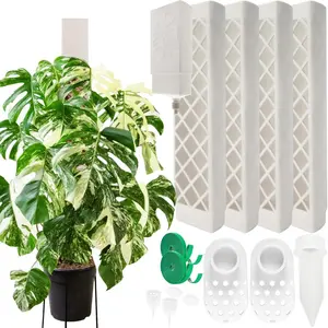 4 Psc 9 Inch D Shaped Moss Pole with Watering Dripper, Plastic Moss Poles for Climbing , Sturdy Monstera  Support, Self Watering Moss Pole Kit for  Indoor(White)