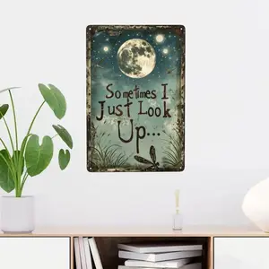 Dragonfly & Moon Metal Tin Sign Wall Art Sometimes I Just Look Up,8x12 Inch Vintage Tin Sign Rustic Weather-Resistant Indoor Decor Outdoor Decor for Home, Office, Bar, Cafe