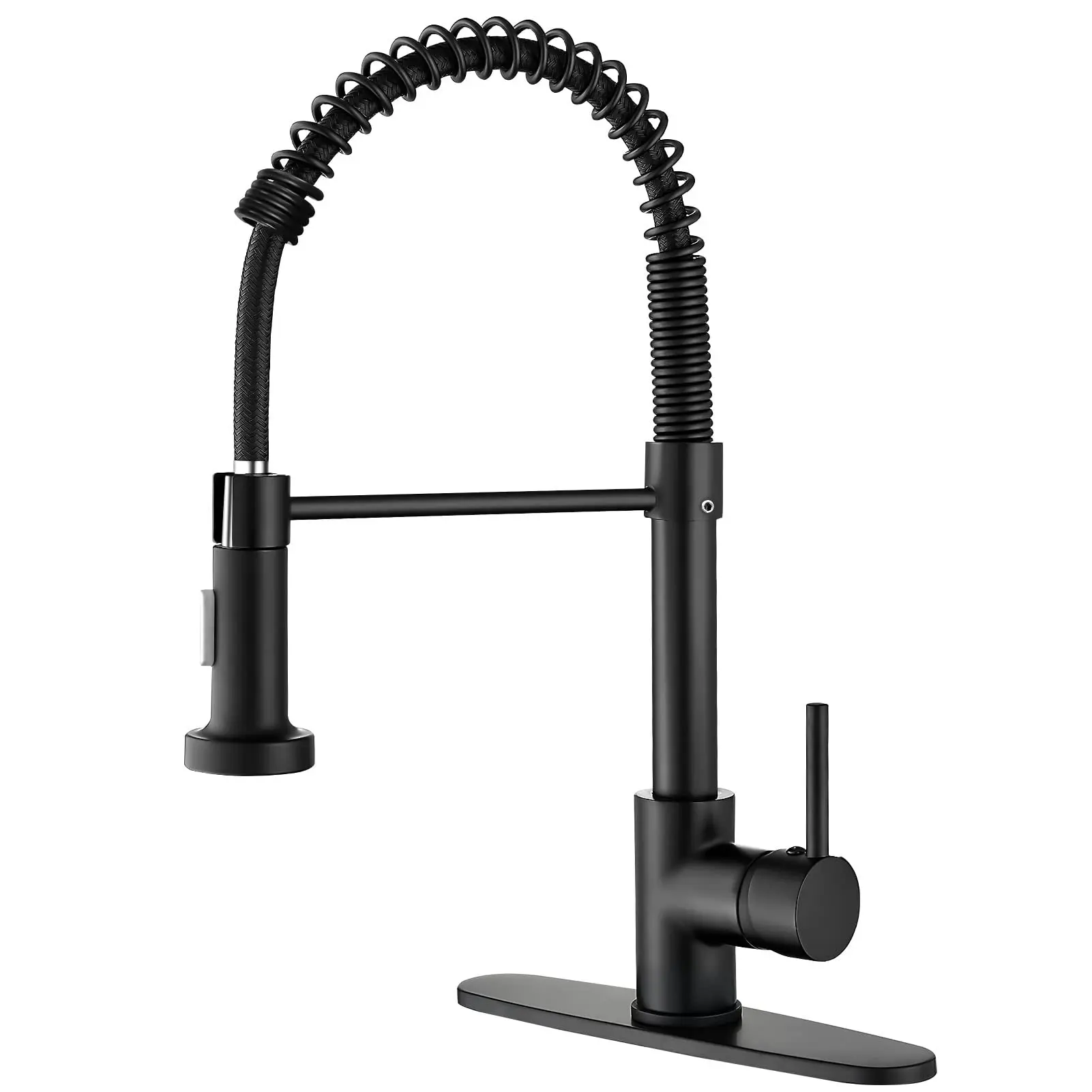 Kitchen Faucets with Pull Down Sprayer, Commercial Industrial Spring Single Handle Stainless Steel Solid Brass Kitchen Sink Faucets for Farmhouse Camper Rv Laundry Wet Bar Sinks Matte Black